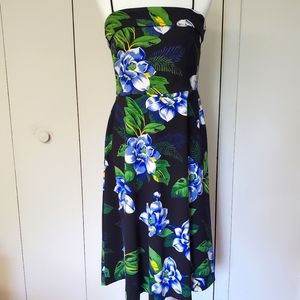 Banana Republic Fit & Flare Black Floral Strapless Ponte Dress Sz 8